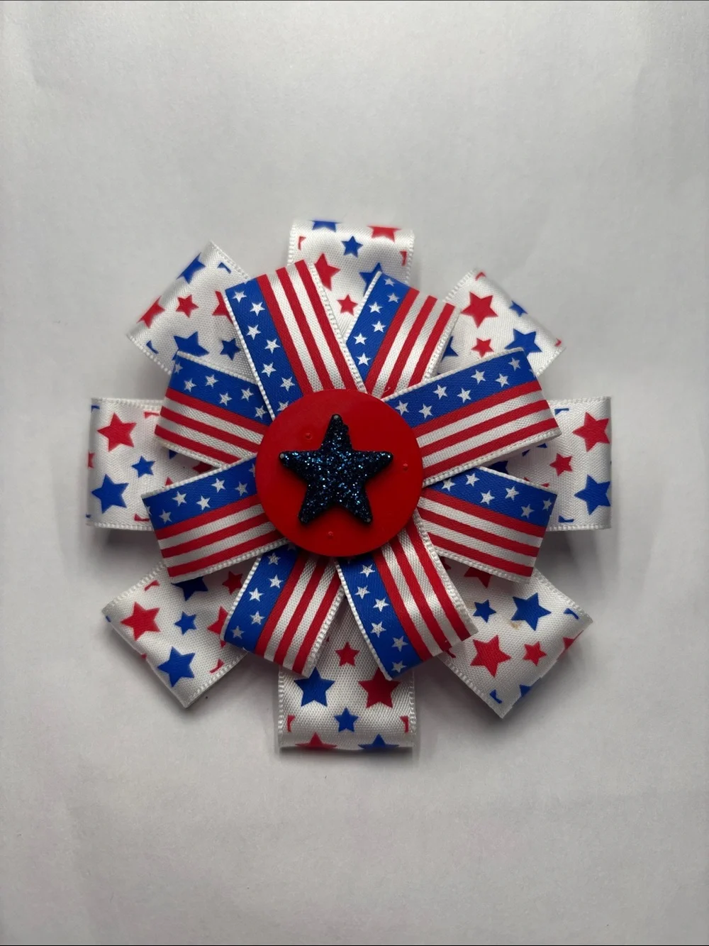 Patriotic Red, White & Blue Star Ribbon Hair Bow for Kids